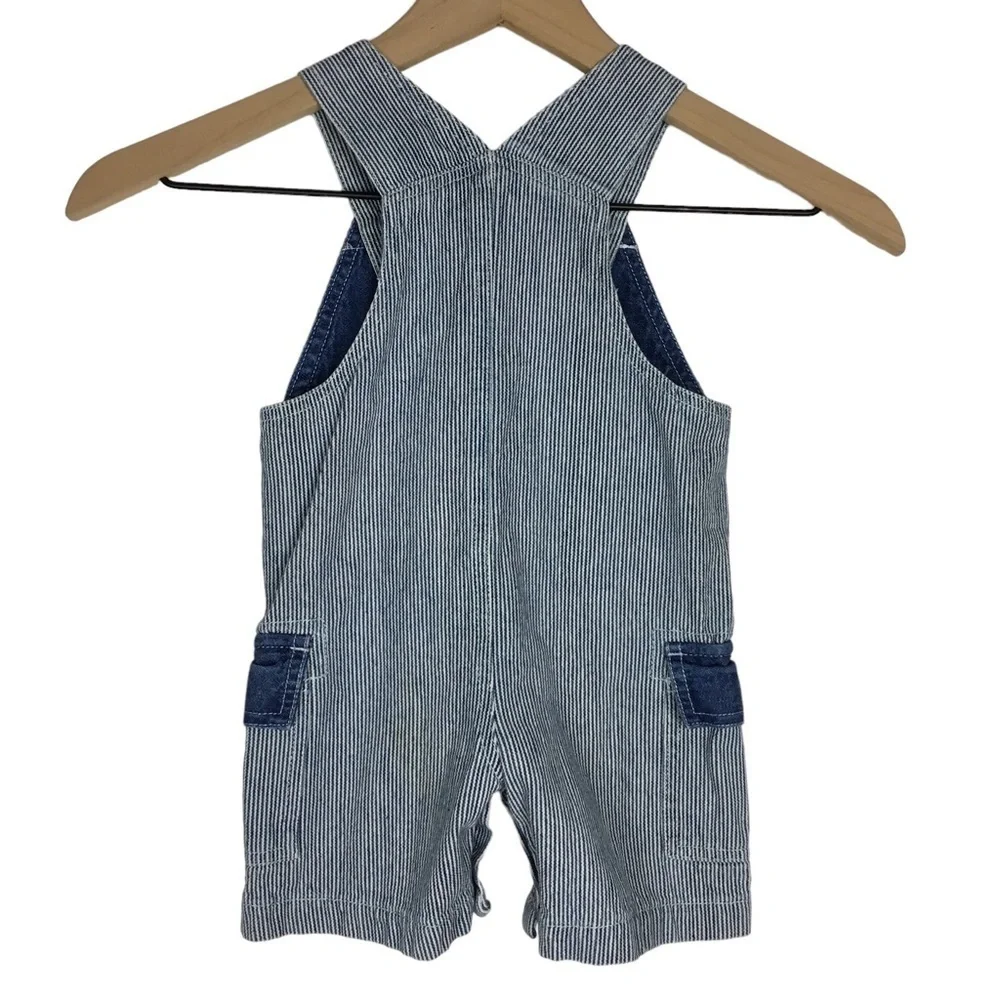 TOMMY HILFIGER Baby Overalls Denim Pinstripe Stripe Bibs Painter Patch Size 12M